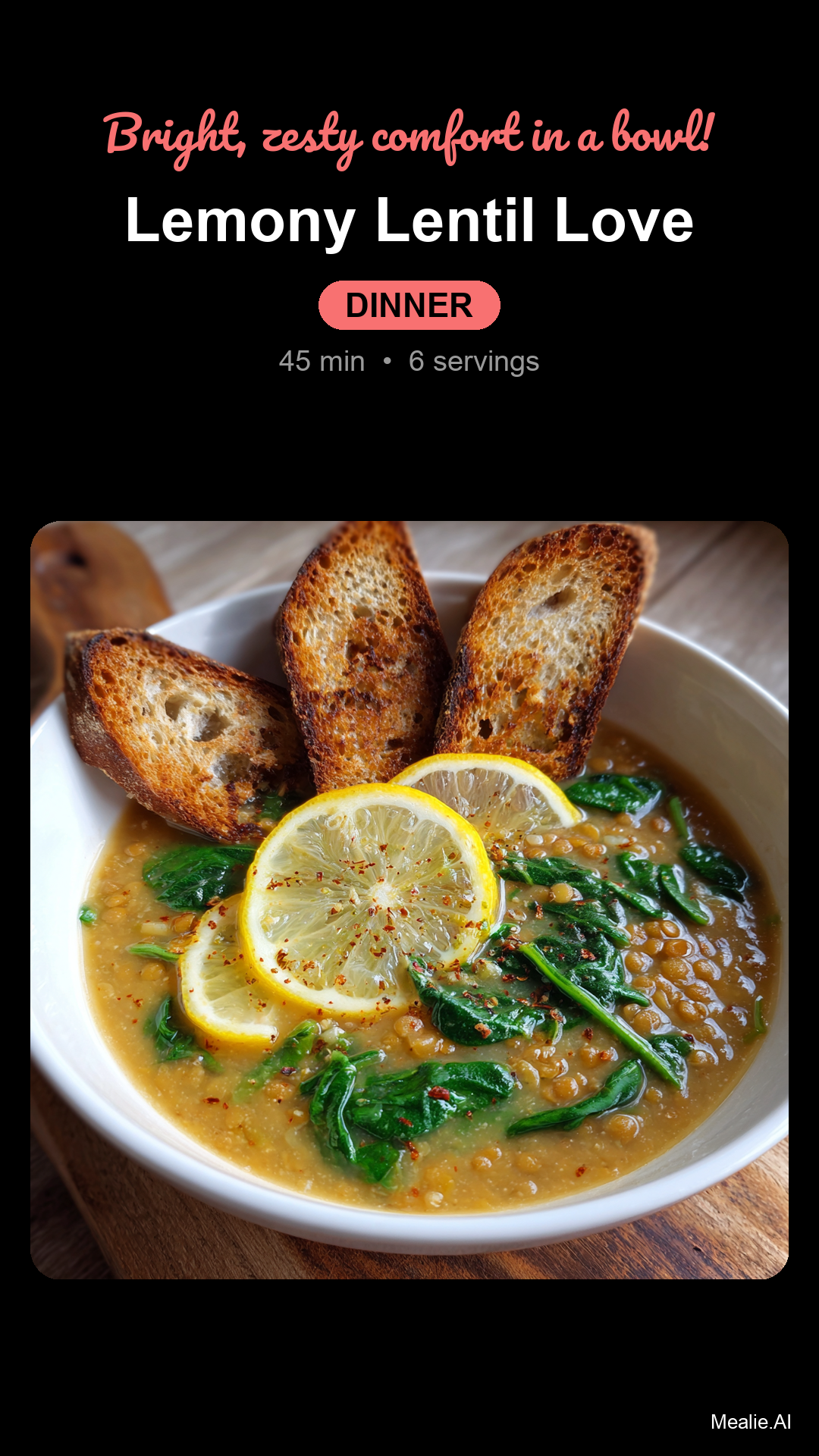 Lemony Lentil Soup with Spinach